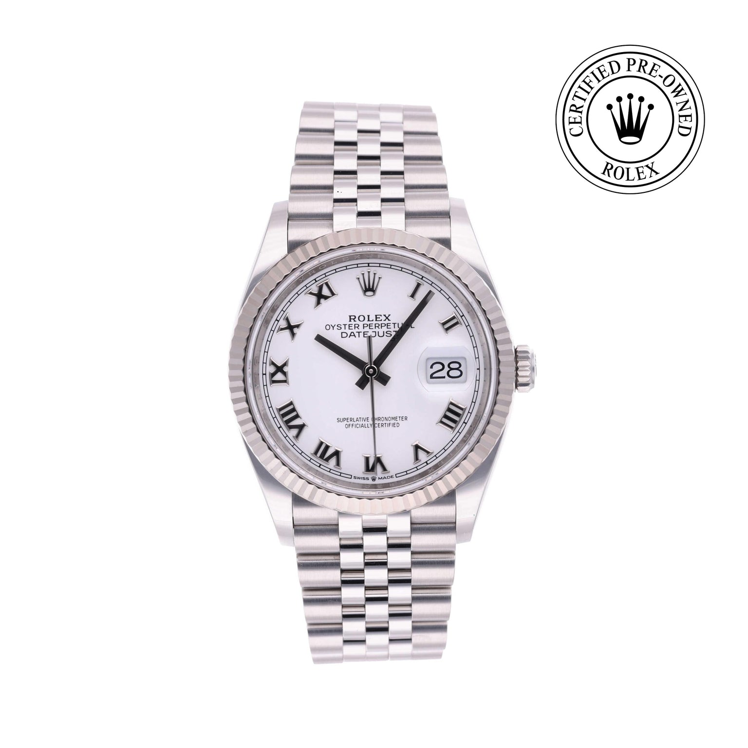 Rolex CPO Datejust M126234 front on white background