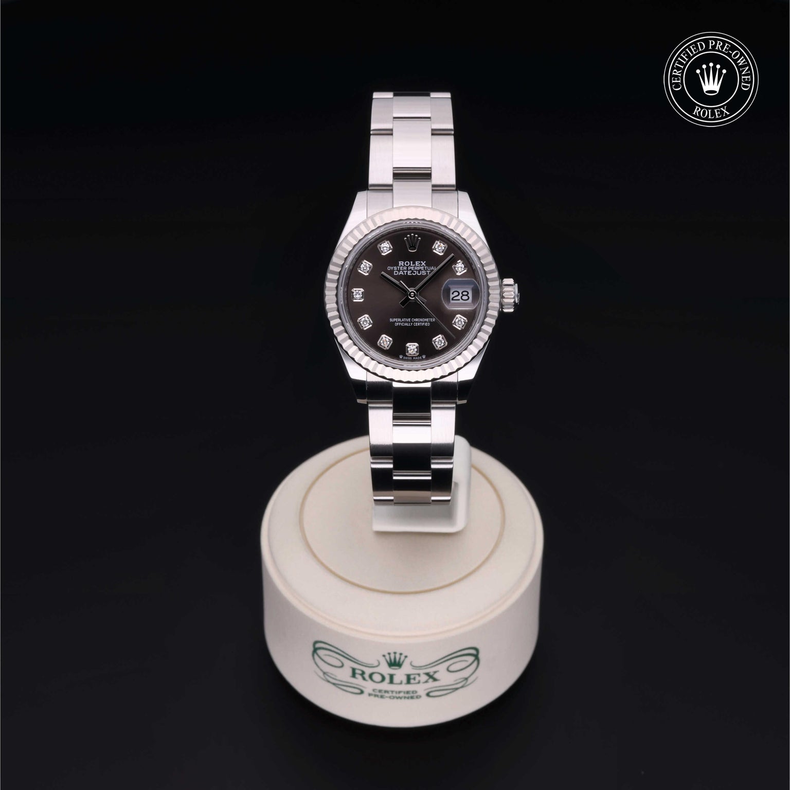 Rolex Certified Pre-owned Lady Datejust M279174-0016 front on black background