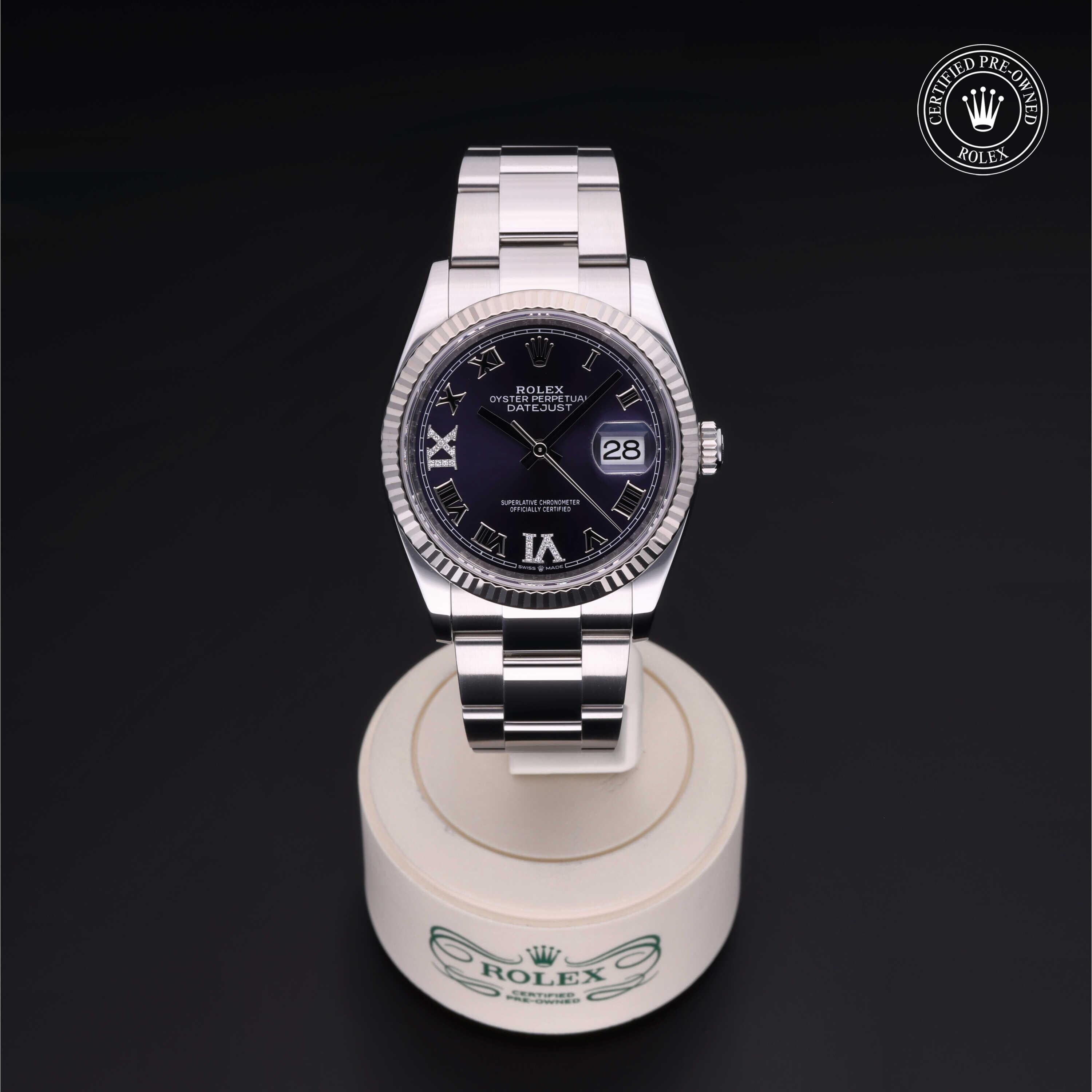 Rolex Certified Pre-owned Datejust M126234-0022 front on black background