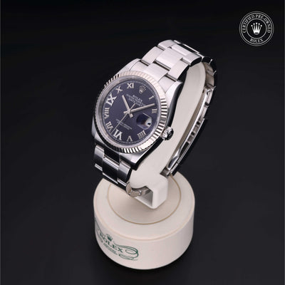 Rolex Certified Pre-owned Datejust M126234-0022 front on black background