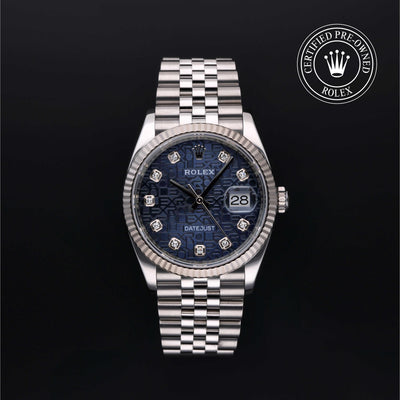 Rolex Certified Pre-owned Datejust M126234-0011 front on black background