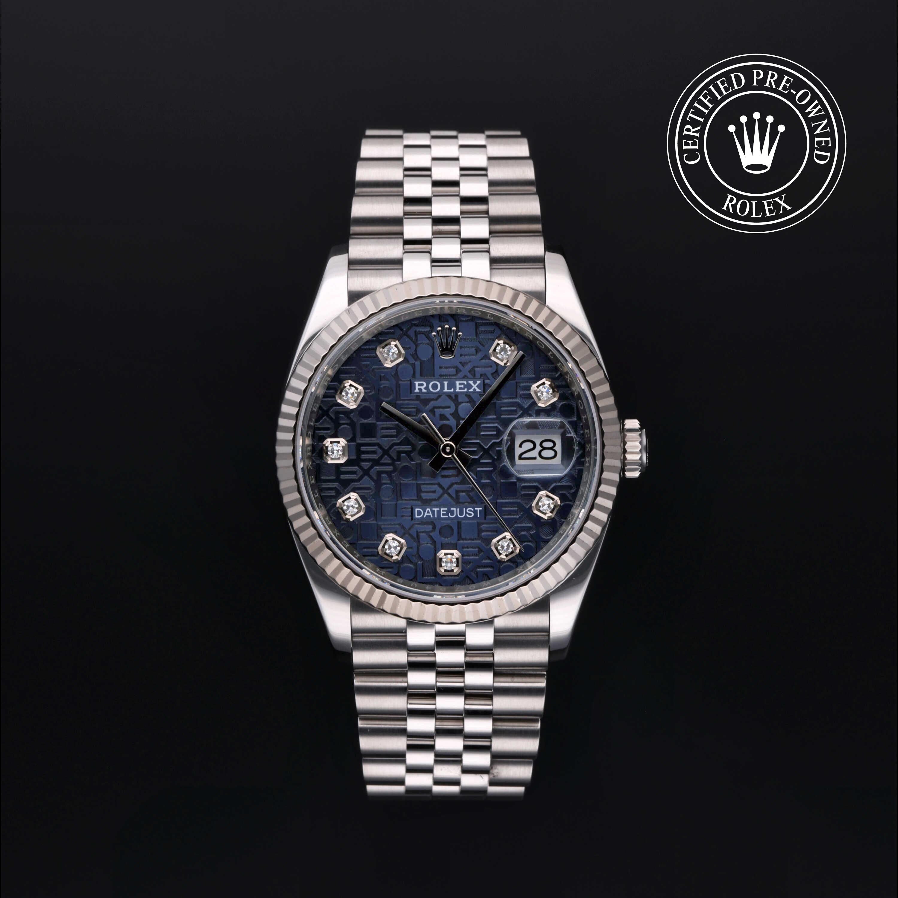 Rolex Certified Pre-owned Datejust M126234-0011 front on black background