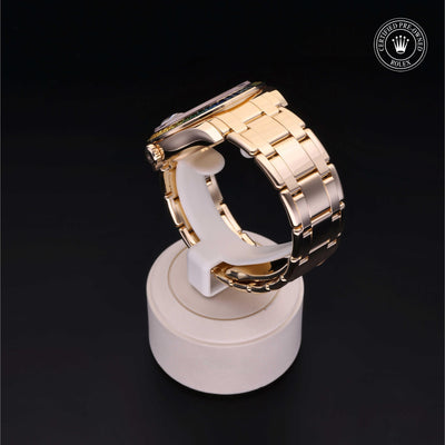 Rolex Certified Pre-owned Pearlmaster M86348SABLV-0003 front on black background