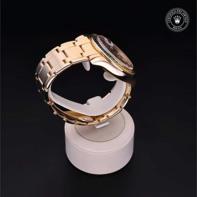 Rolex Certified Pre-owned Pearlmaster M86348SABLV-0003 front on black background