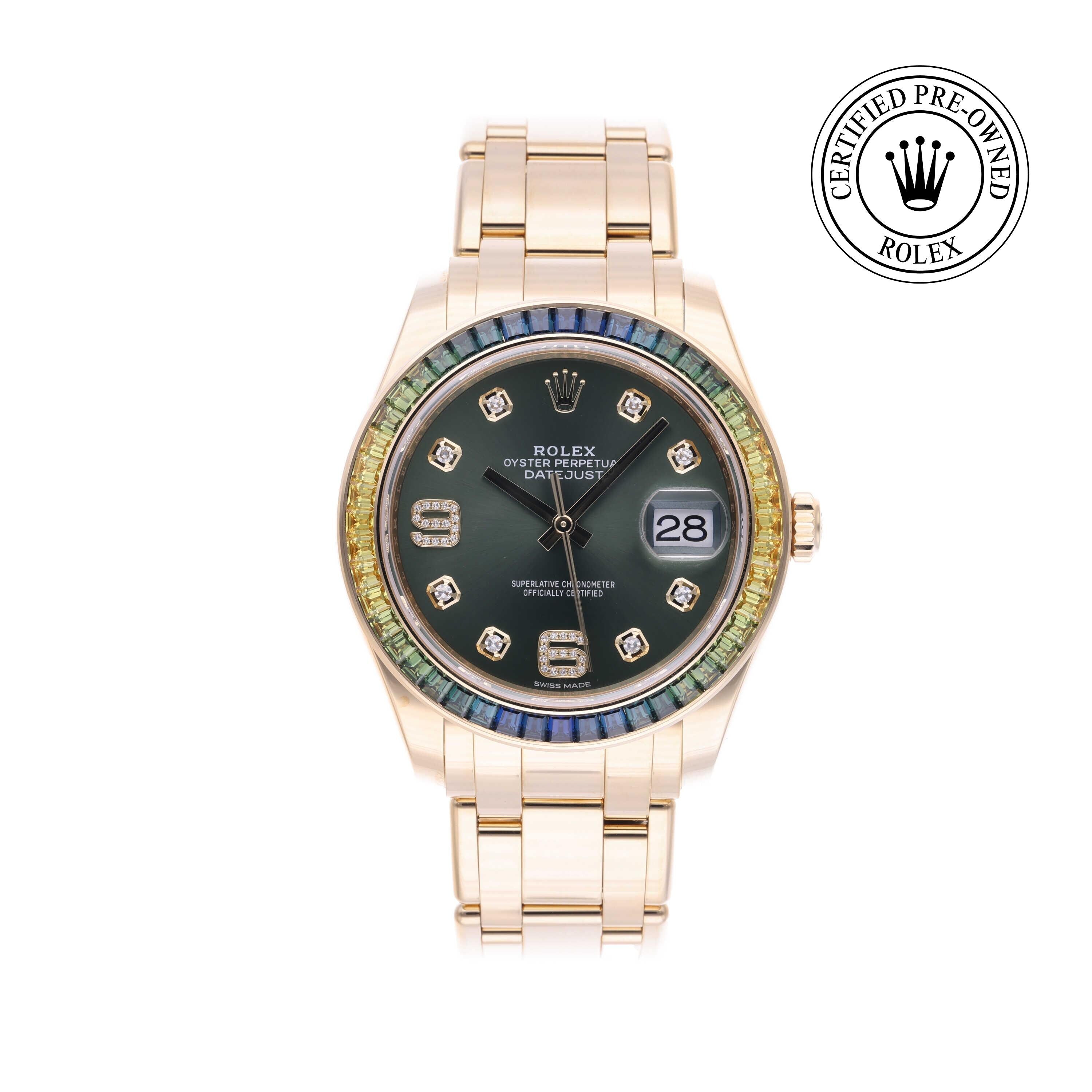 Rolex Certified Pre-owned Pearlmaster M86348SABLV-0003 front on white background