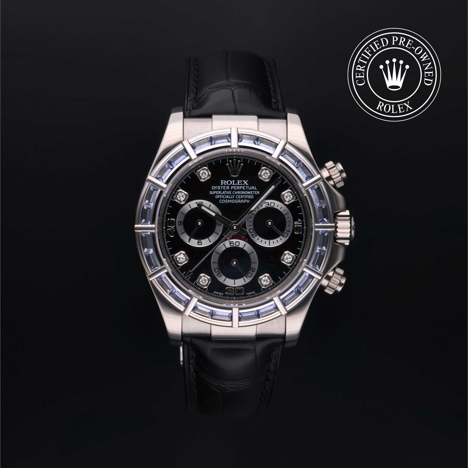 Rolex Certified Pre-owned Daytona M116589SACI-0004 front on black background