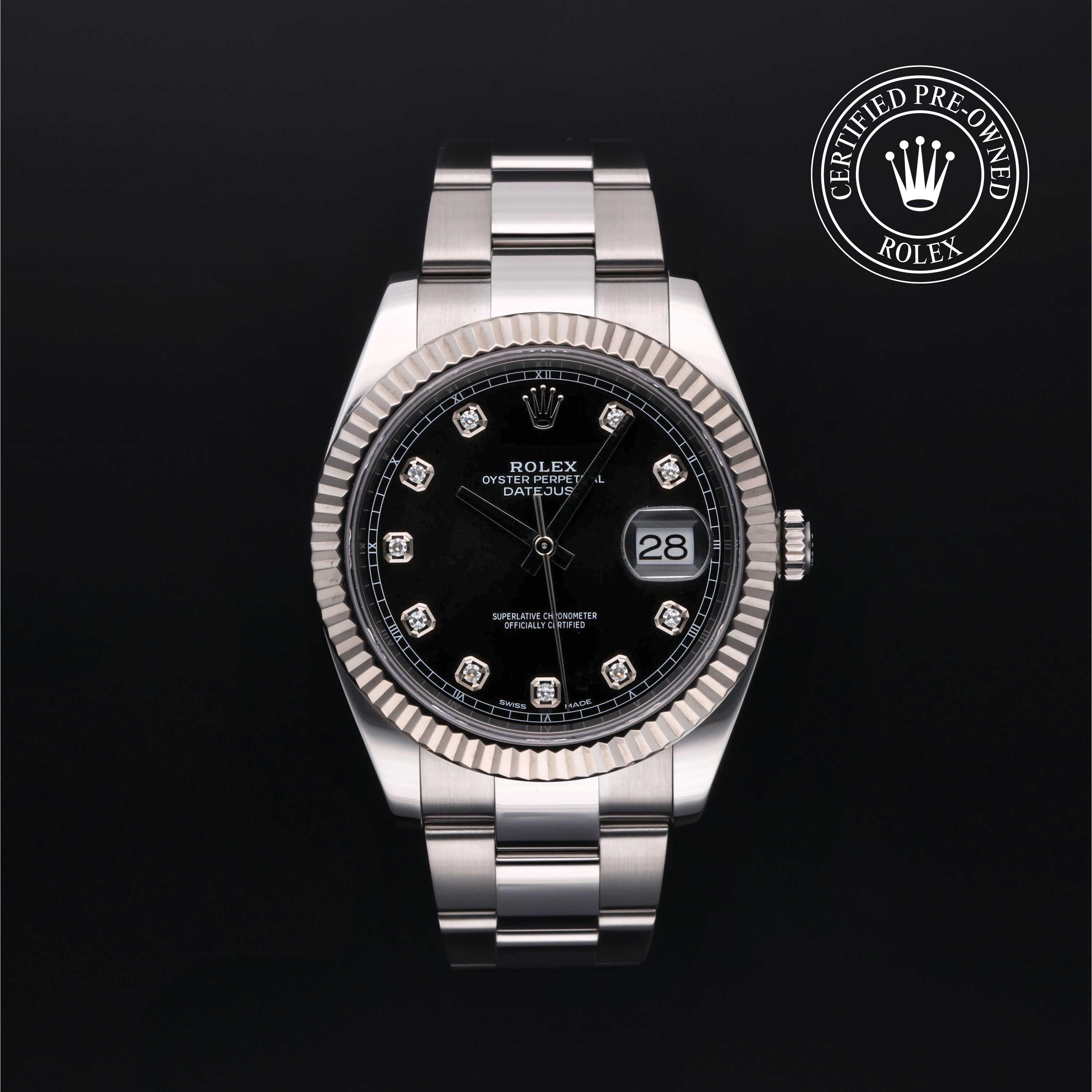 Rolex Certified Pre-owned Datejust M126334-0011 front on black background