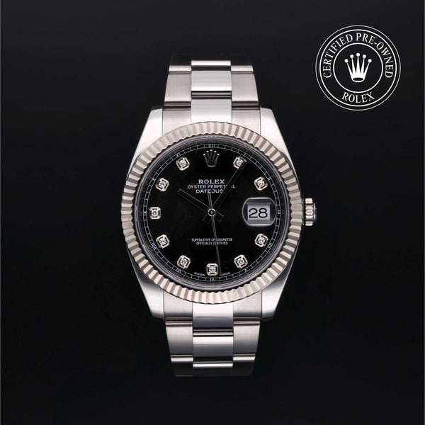 Rolex Certified Pre-owned Datejust M126334-0011 front on black background