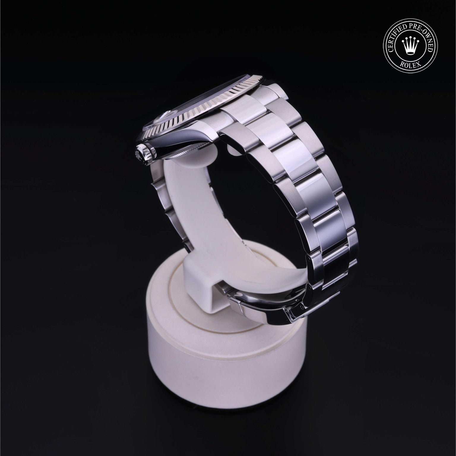 Rolex Certified Pre-owned Datejust M126334-0011 front on black background