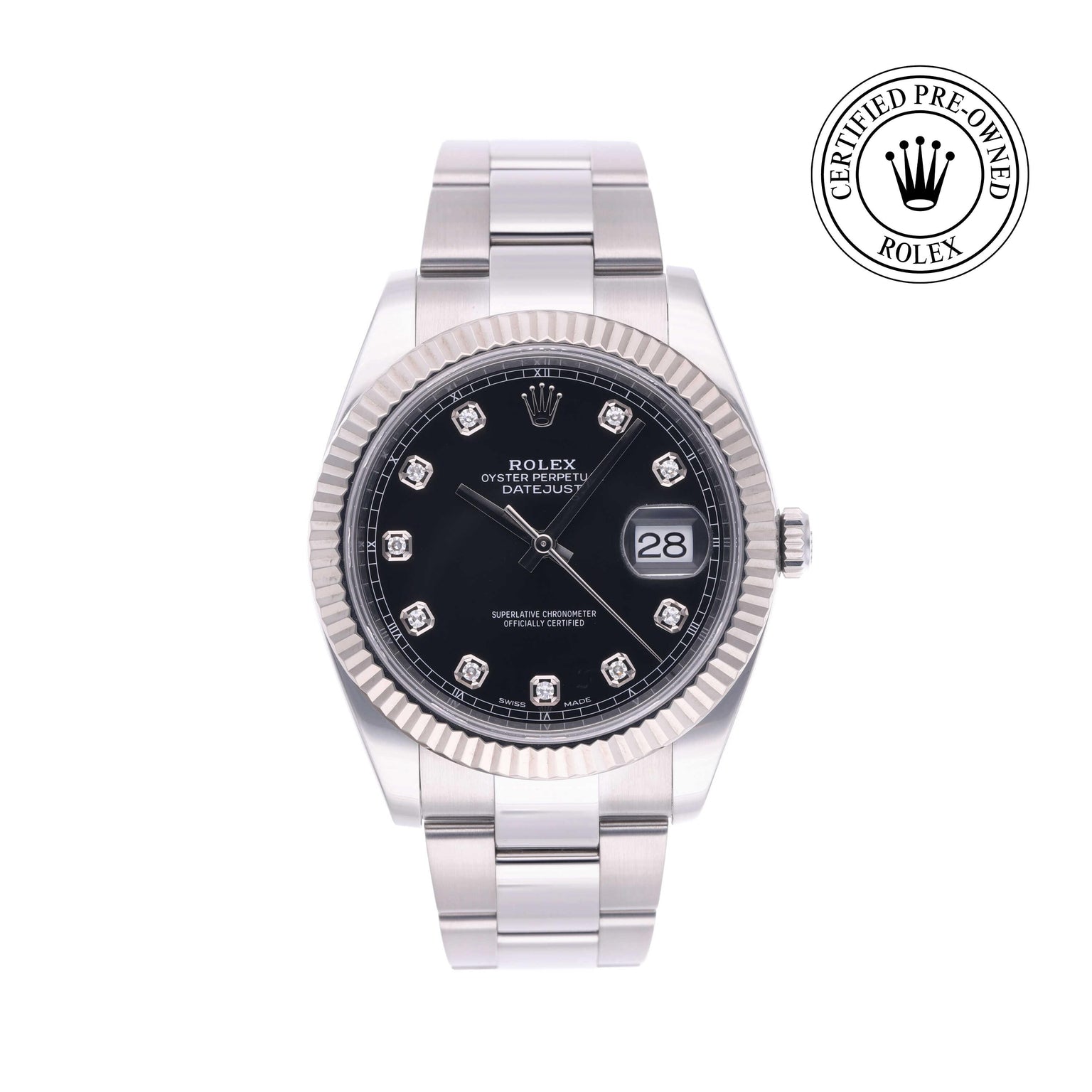 Rolex Certified Pre-owned Datejust M126334-0011 front on white background