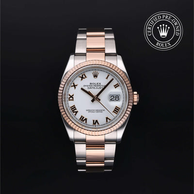 Rolex Certified Pre-owned Datejust M126231-0016 front on black background