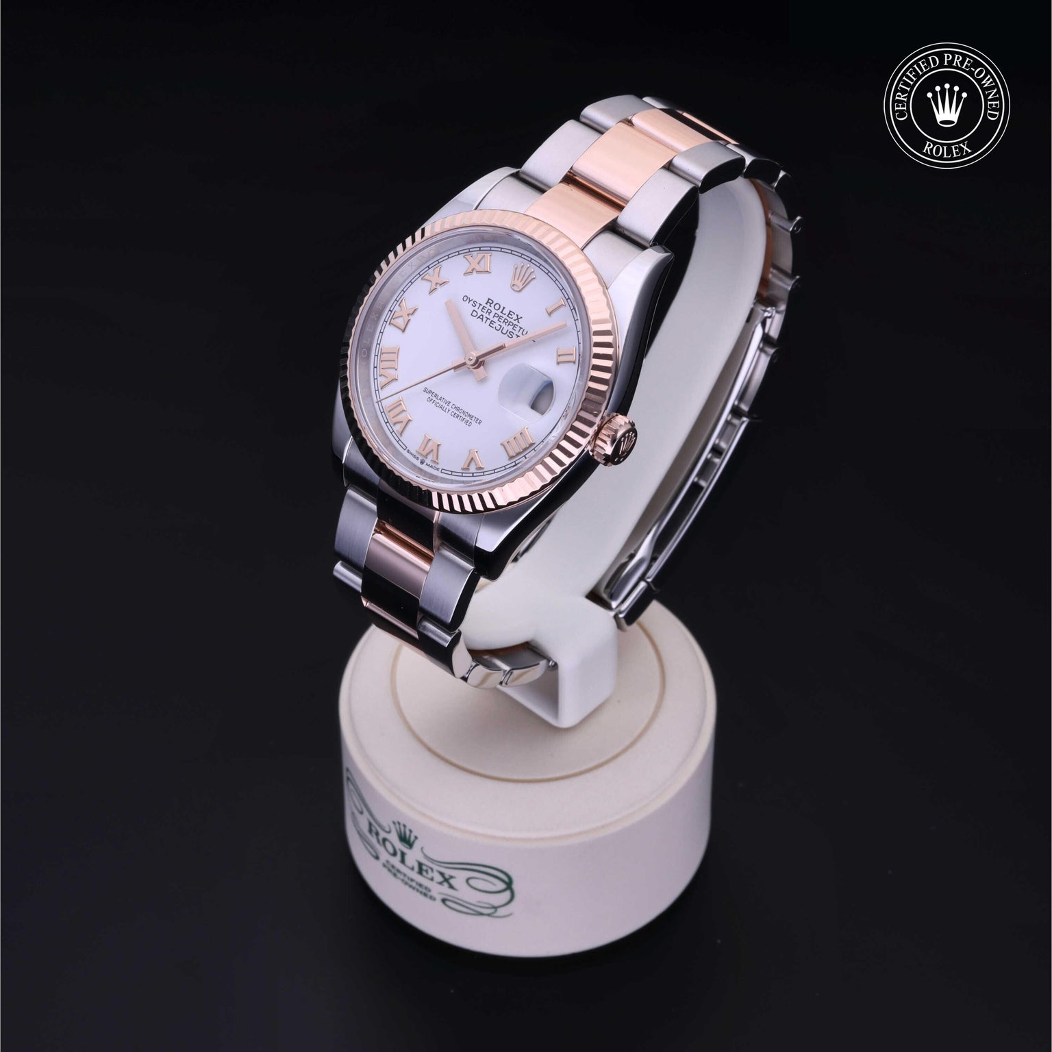 Rolex Certified Pre-owned Datejust M126231-0016 front on black background