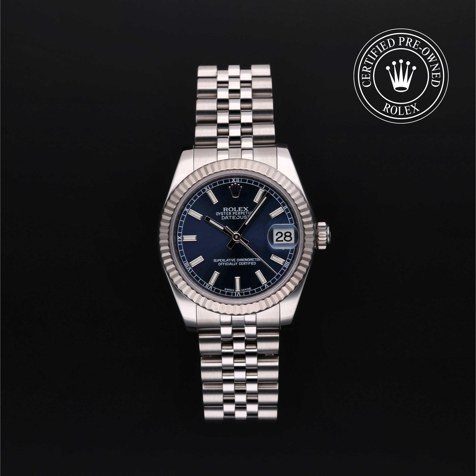 Rolex Certified Pre-owned Lady Datejust M178274-0037 front on black background