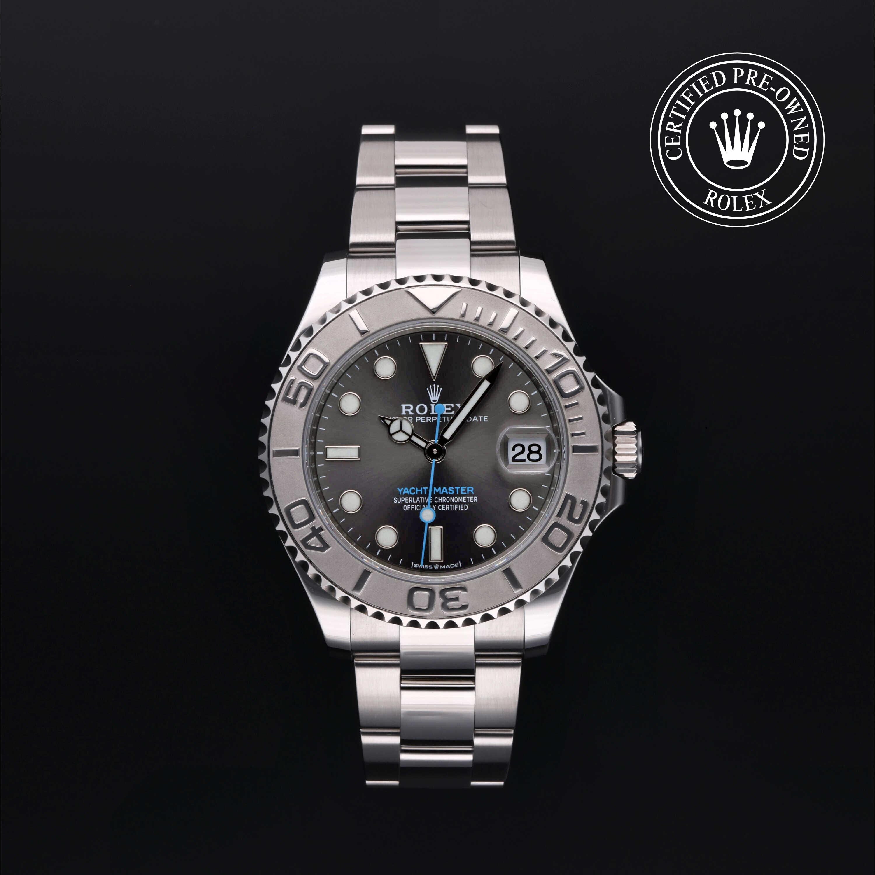 Rolex Certified Pre-owned Yacht-Master M268622-0002 front on black background