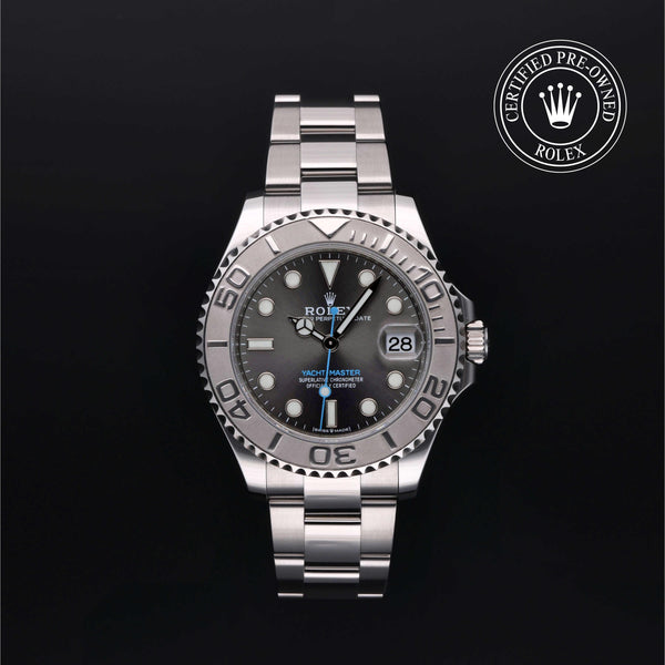 Rolex Certified Pre-owned Yacht-Master M268622-0002 front on black background