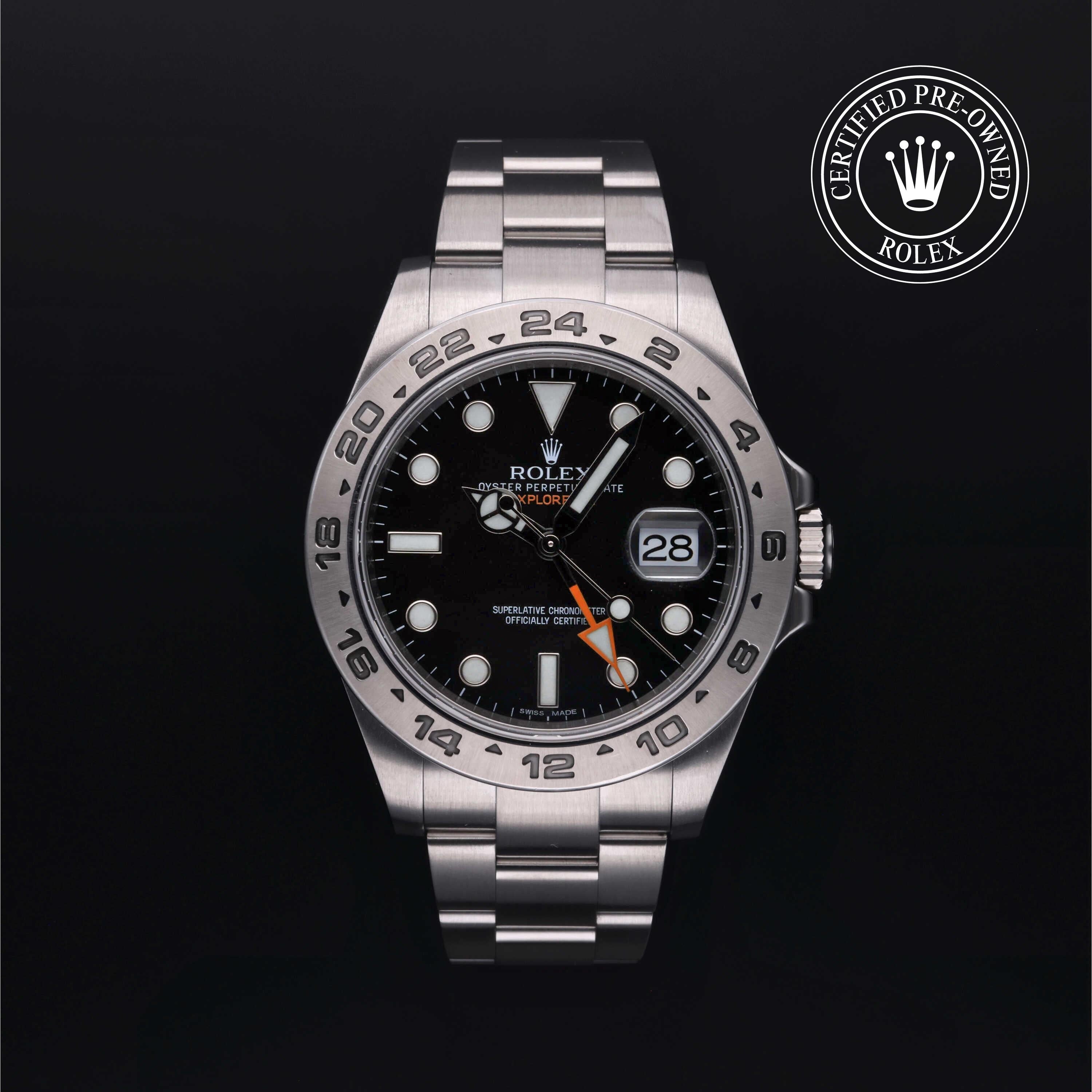 Rolex Certified Pre-owned Explorer M216570-0002 front on black background