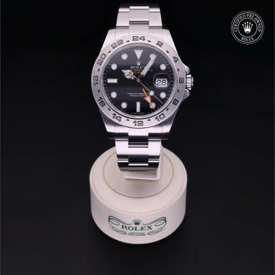 Rolex Certified Pre-owned Explorer M216570-0002 front on black background