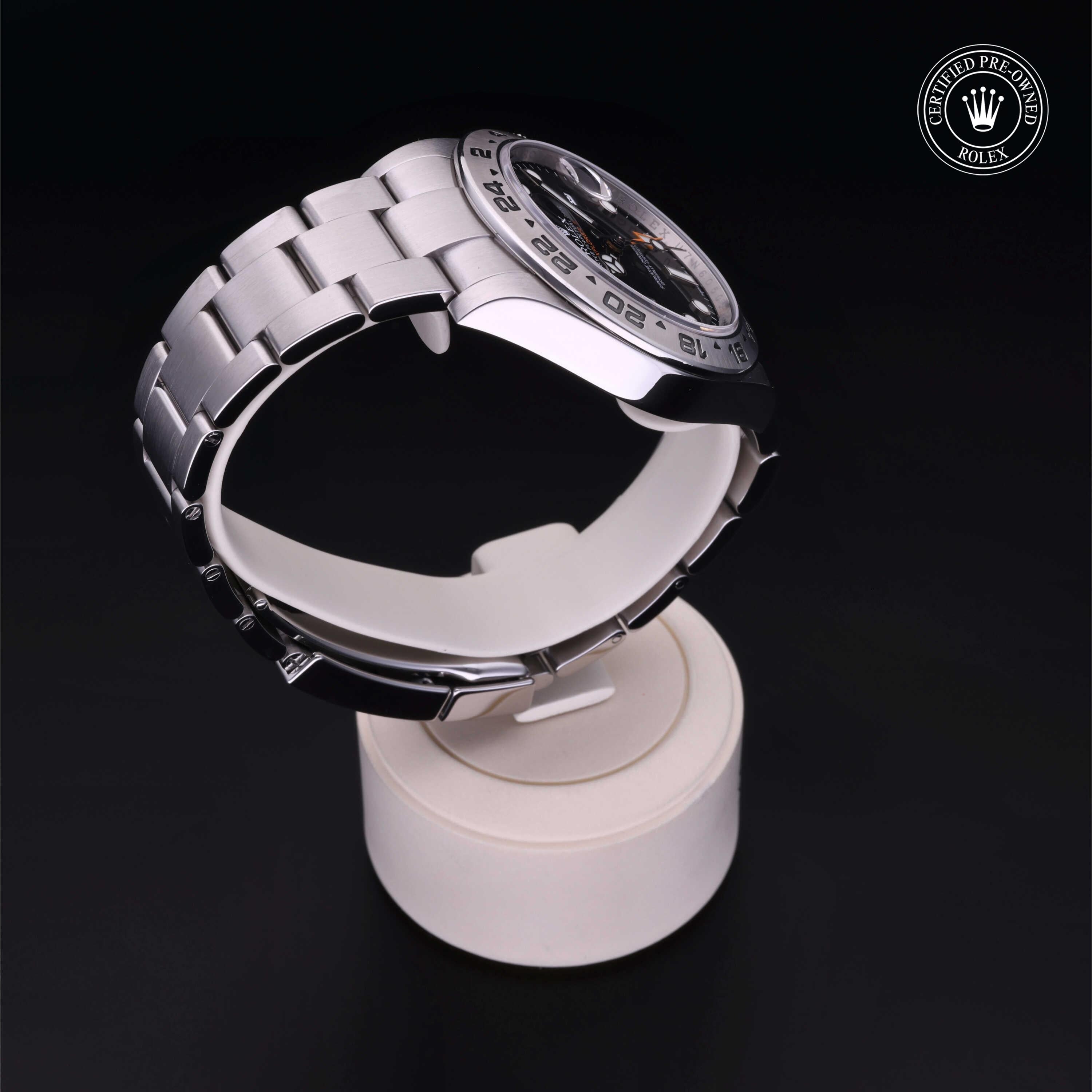 Rolex Certified Pre-owned Explorer M216570-0002 front on black background