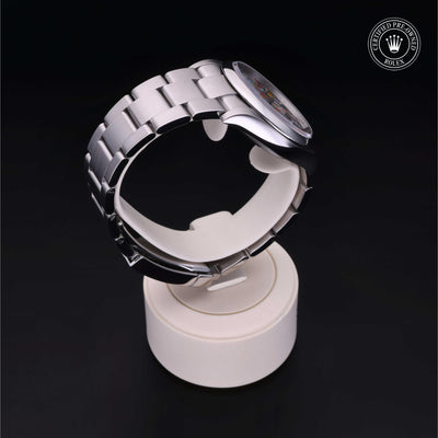 Rolex Certified Pre-owned Oyster Perpetual M126000-0009 front on black background
