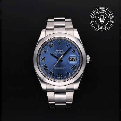 Rolex Certified Pre-owned Datejust M116300-0004 front on black background