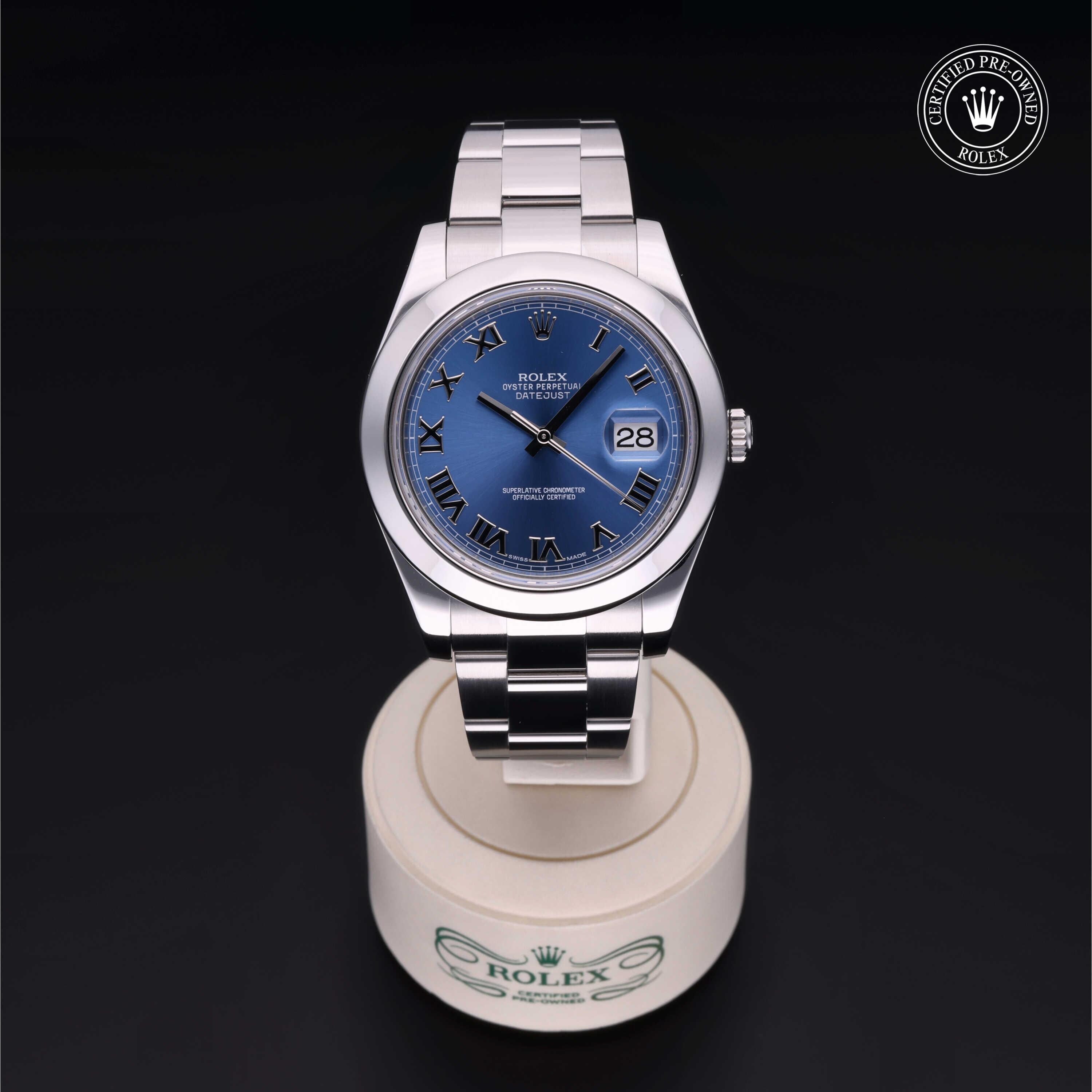 Rolex Certified Pre-owned Datejust M116300-0004 front on black background