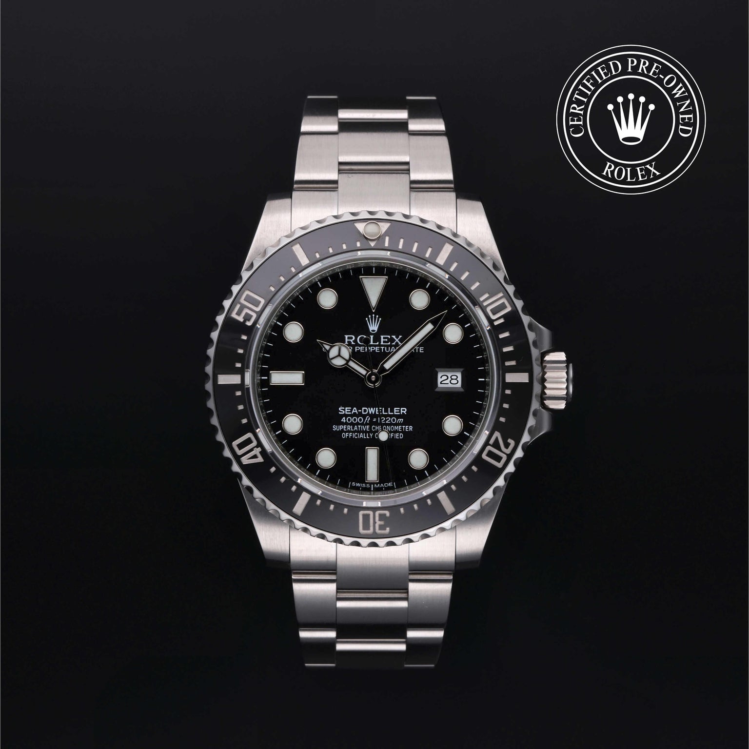 Rolex Certified Pre-owned Sea-Dweller M116600-0003 front on black background