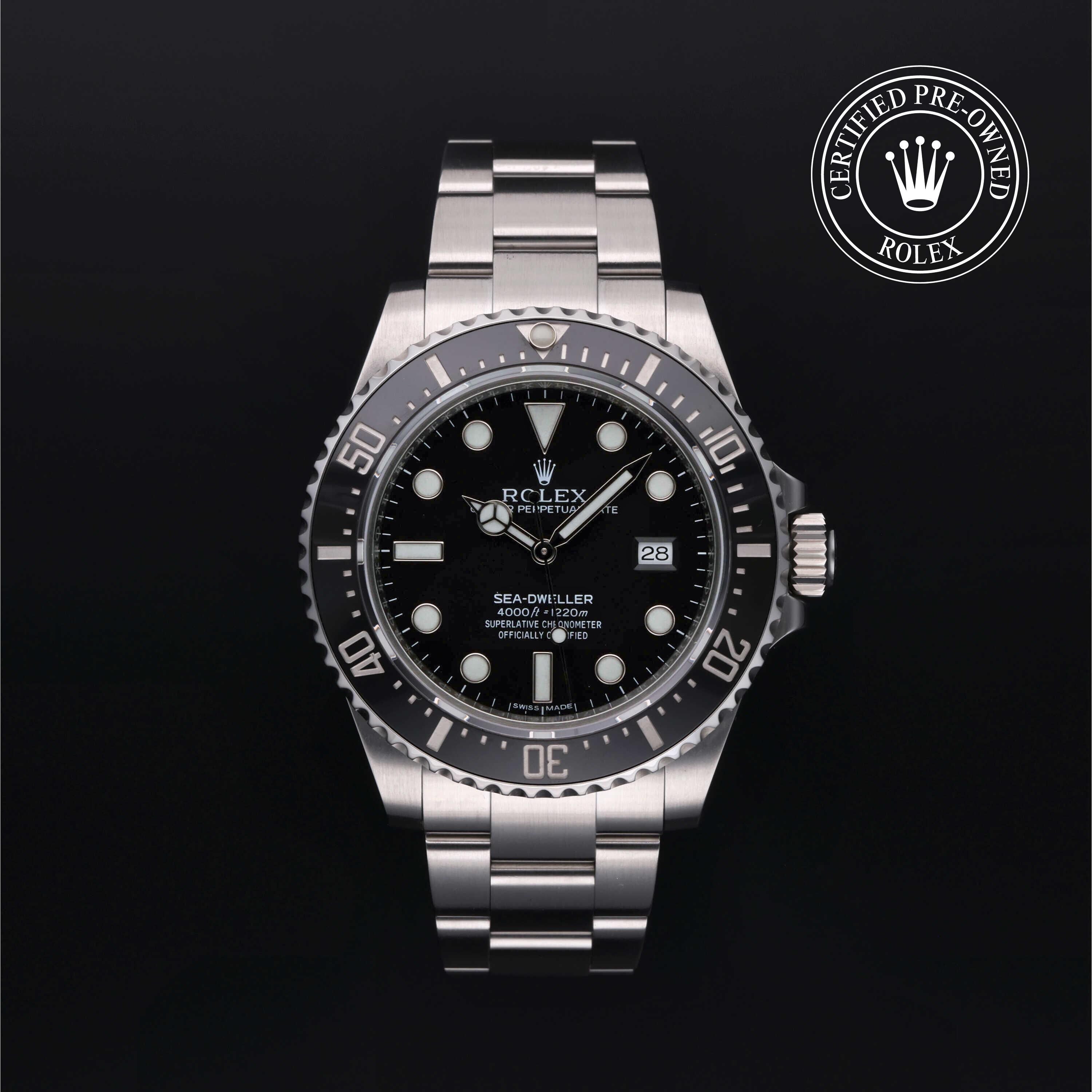 Rolex Certified Pre-owned Sea-Dweller M116600-0003 front on black background