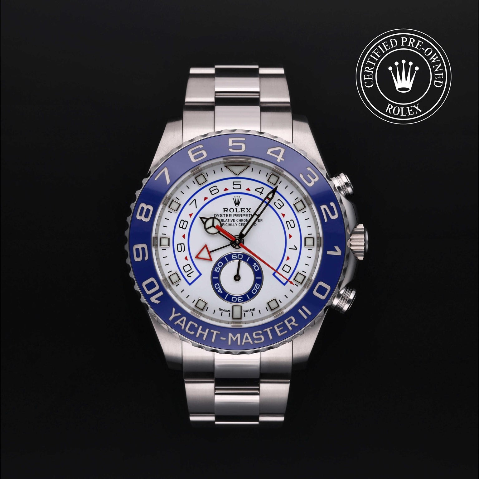 Rolex Certified Pre-owned Yacht-Master M116680-0002 front on black background