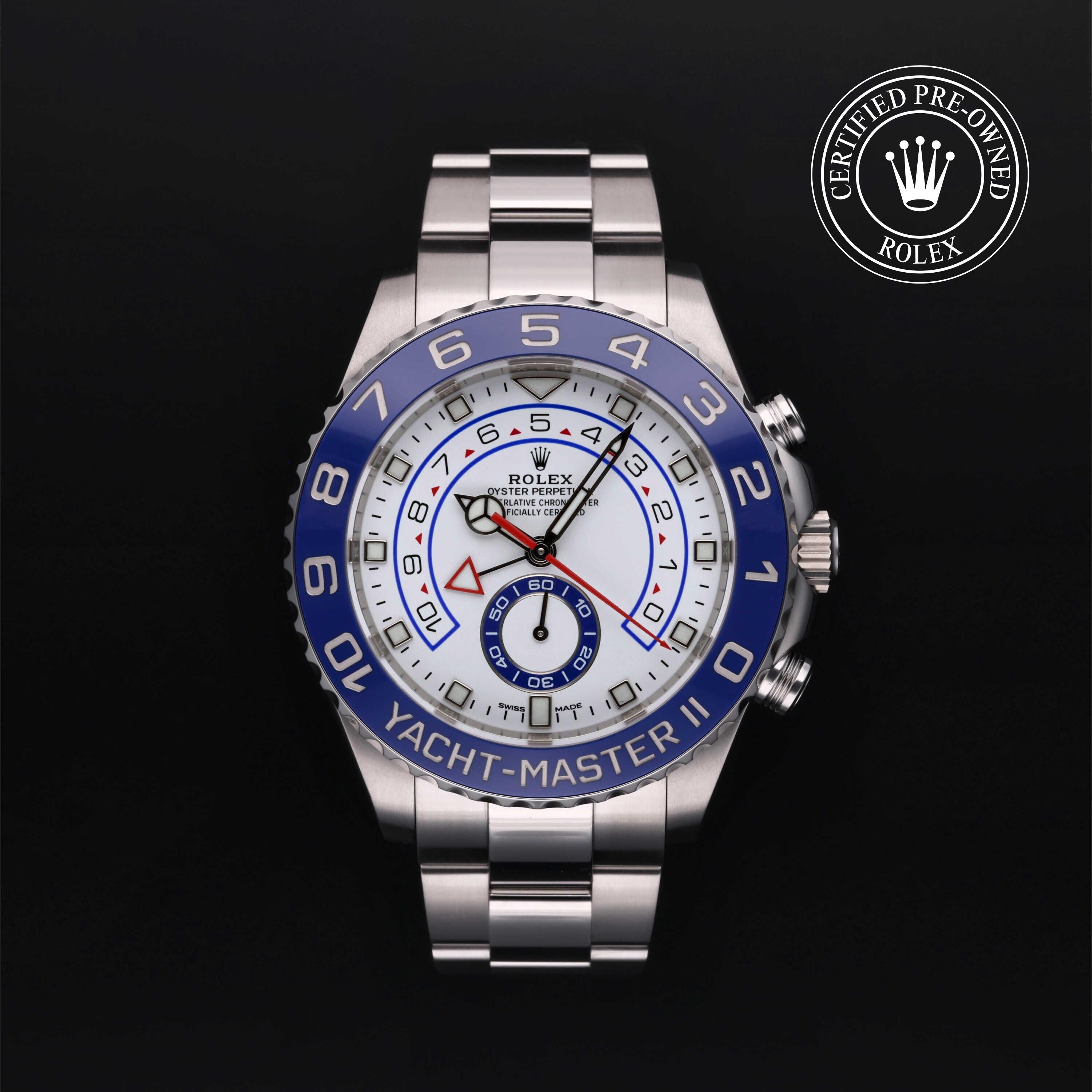 Rolex Certified Pre-owned Yacht-Master M116680-0002 front on black background