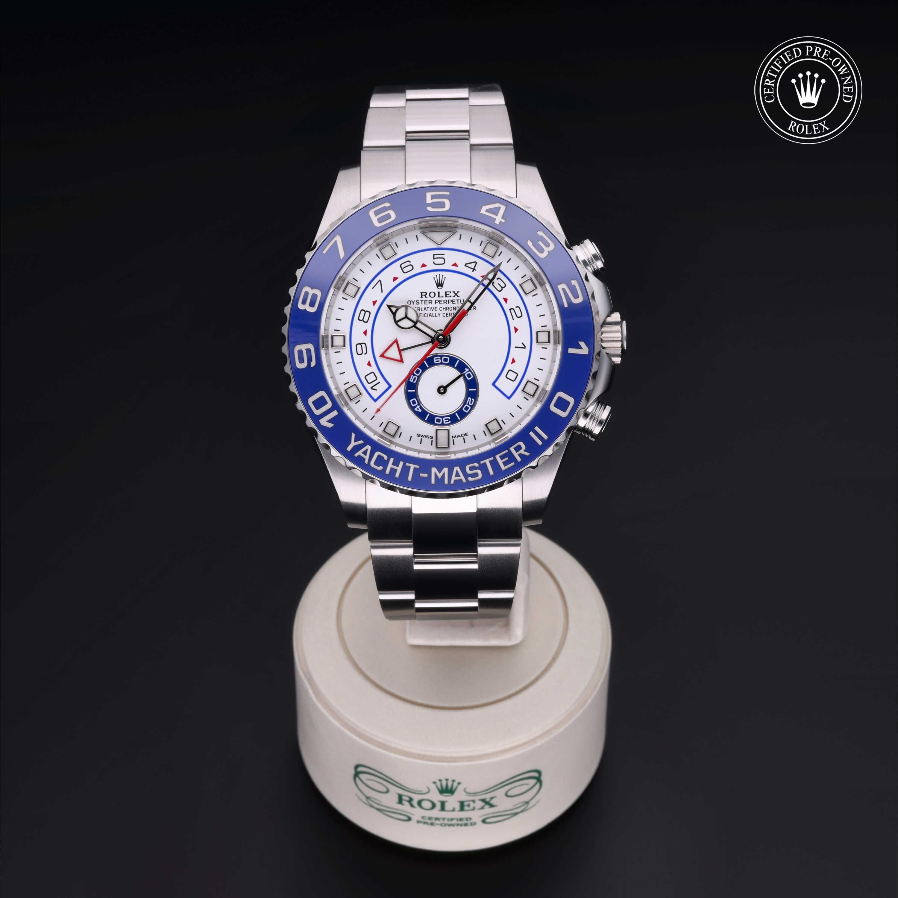 Rolex Certified Pre-owned Yacht-Master M116680-0002 front on black background