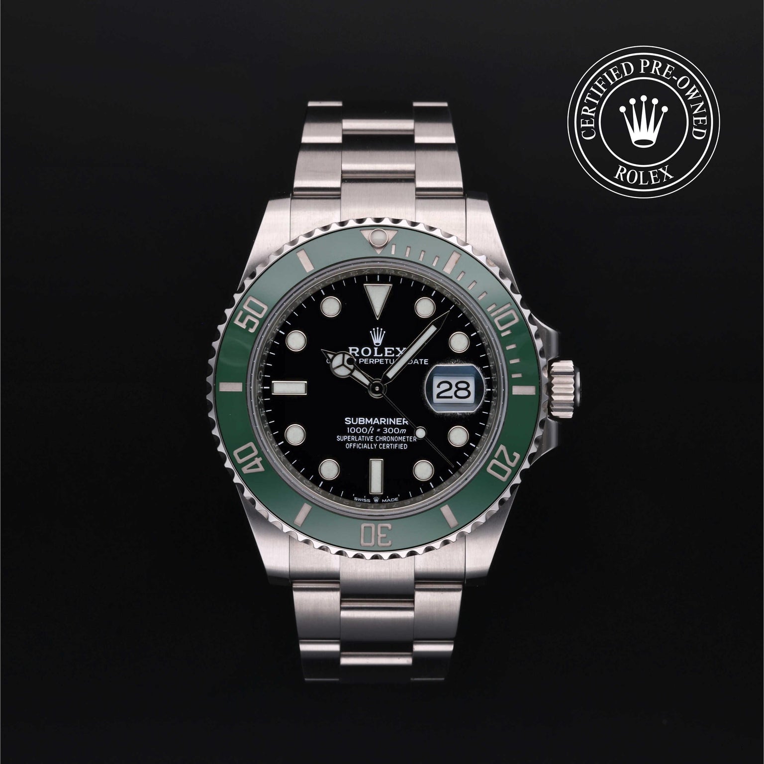 Rolex CPO Submariner M126610LV front on white background