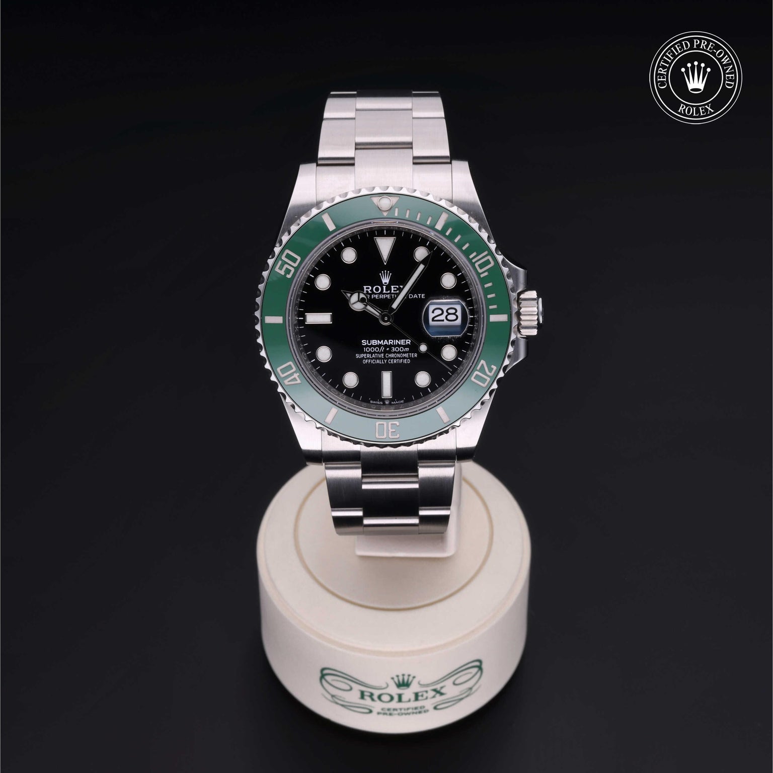 Rolex CPO Submariner M126610LV front on white background