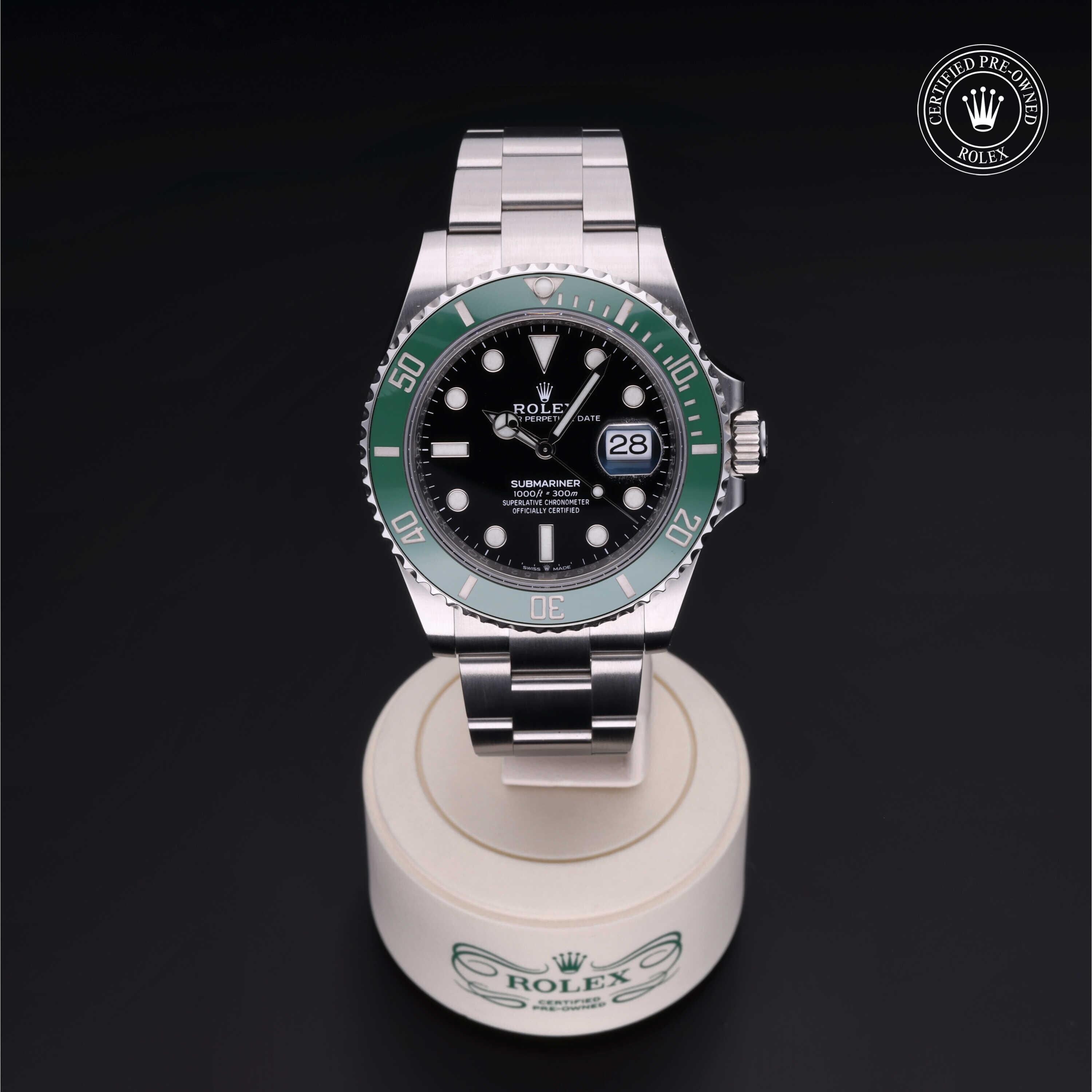 Rolex CPO Submariner M126610LV front on white background