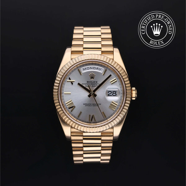 Rolex Certified Pre-owned Day-date M228238-0023 front on black background