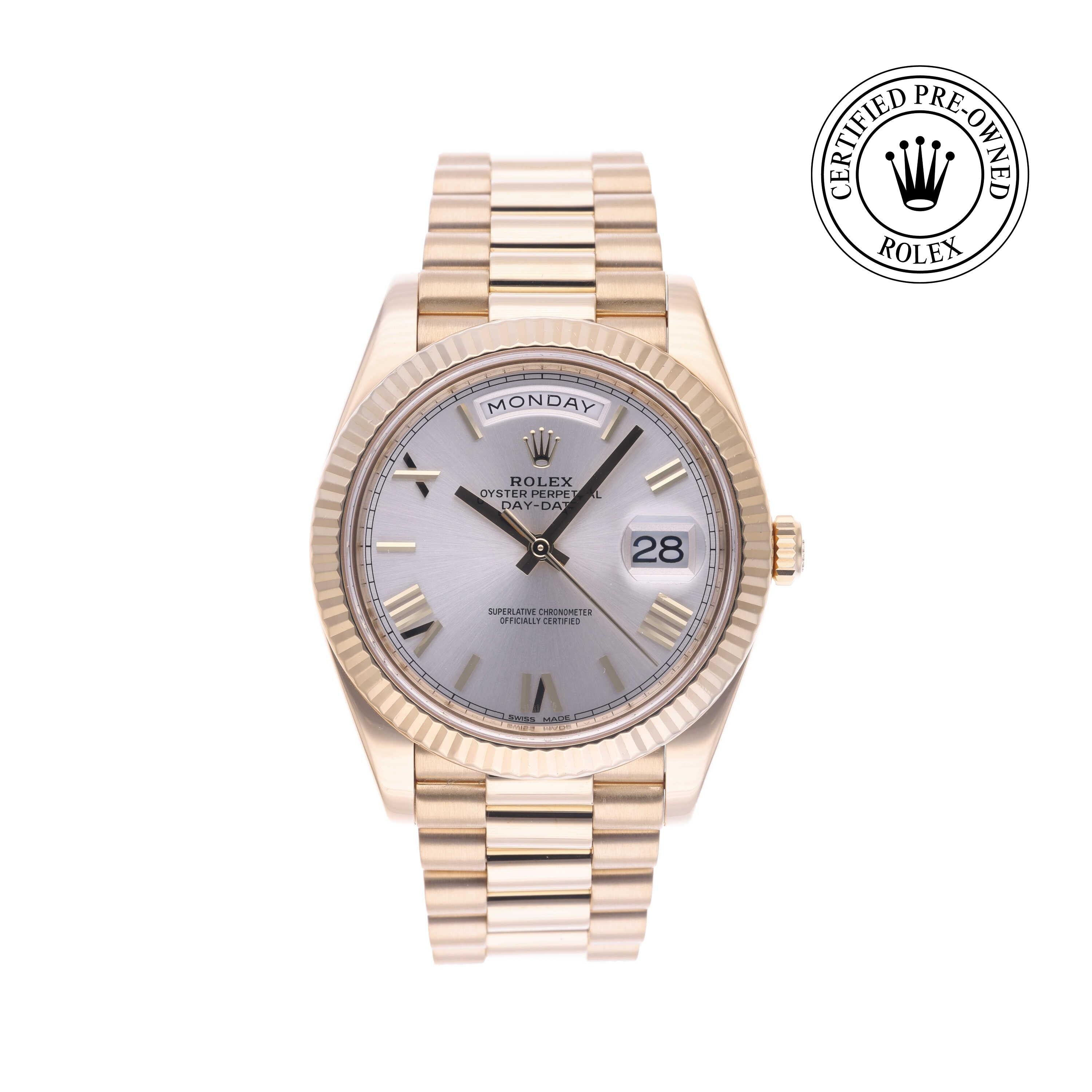 Rolex Certified Pre-owned Day-date M228238-0023 front on white background