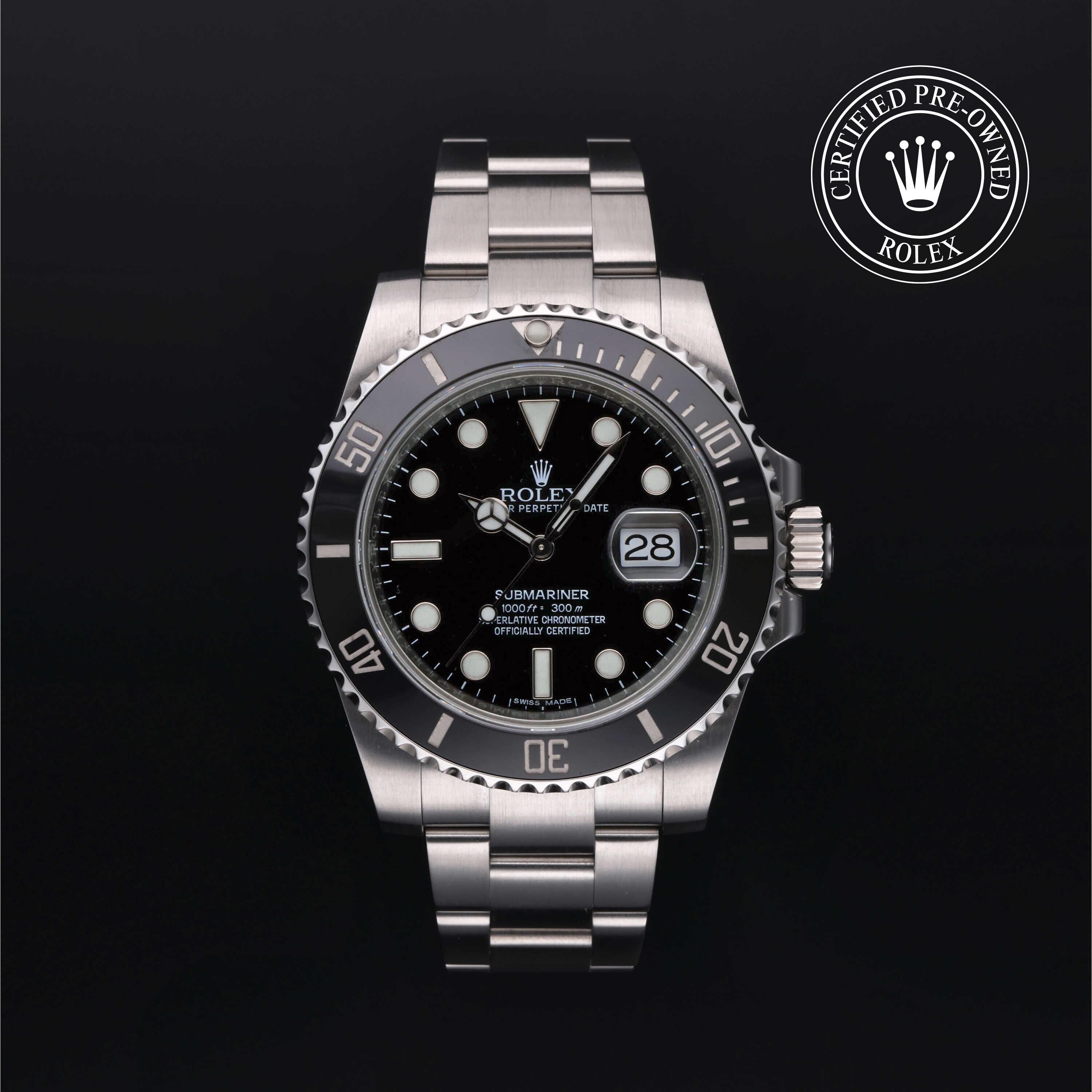Rolex CPO Submariner M116610LN front on white background