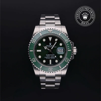 Rolex Certified Pre-owned Submariner M116610LV-0002 front on black background