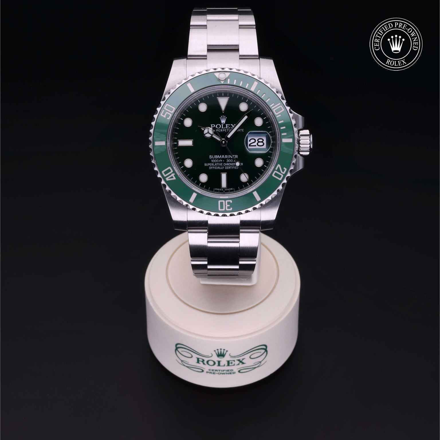 Rolex Certified Pre-owned Submariner M116610LV-0002 front on black background