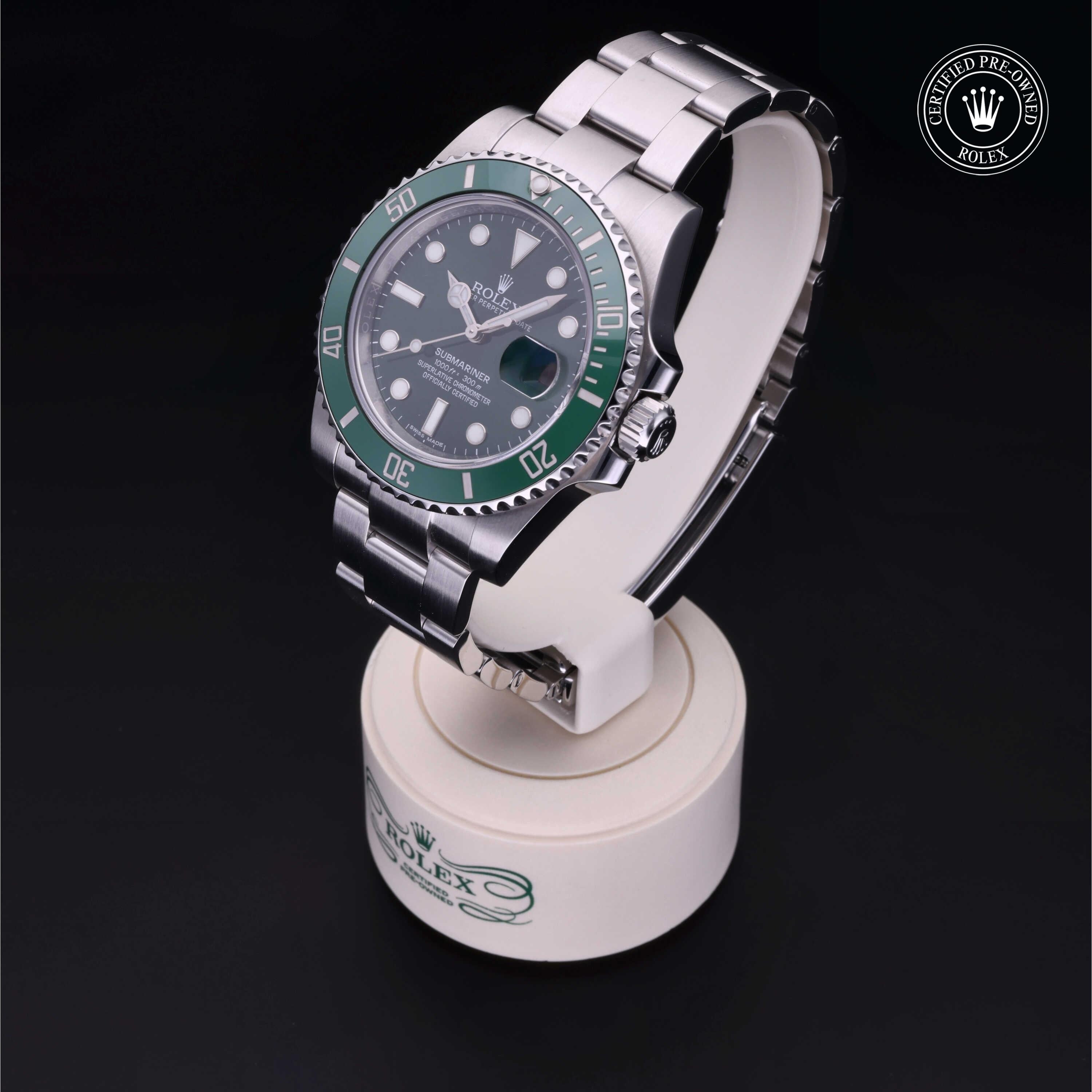 Rolex Certified Pre-owned Submariner M116610LV-0002 front on black background