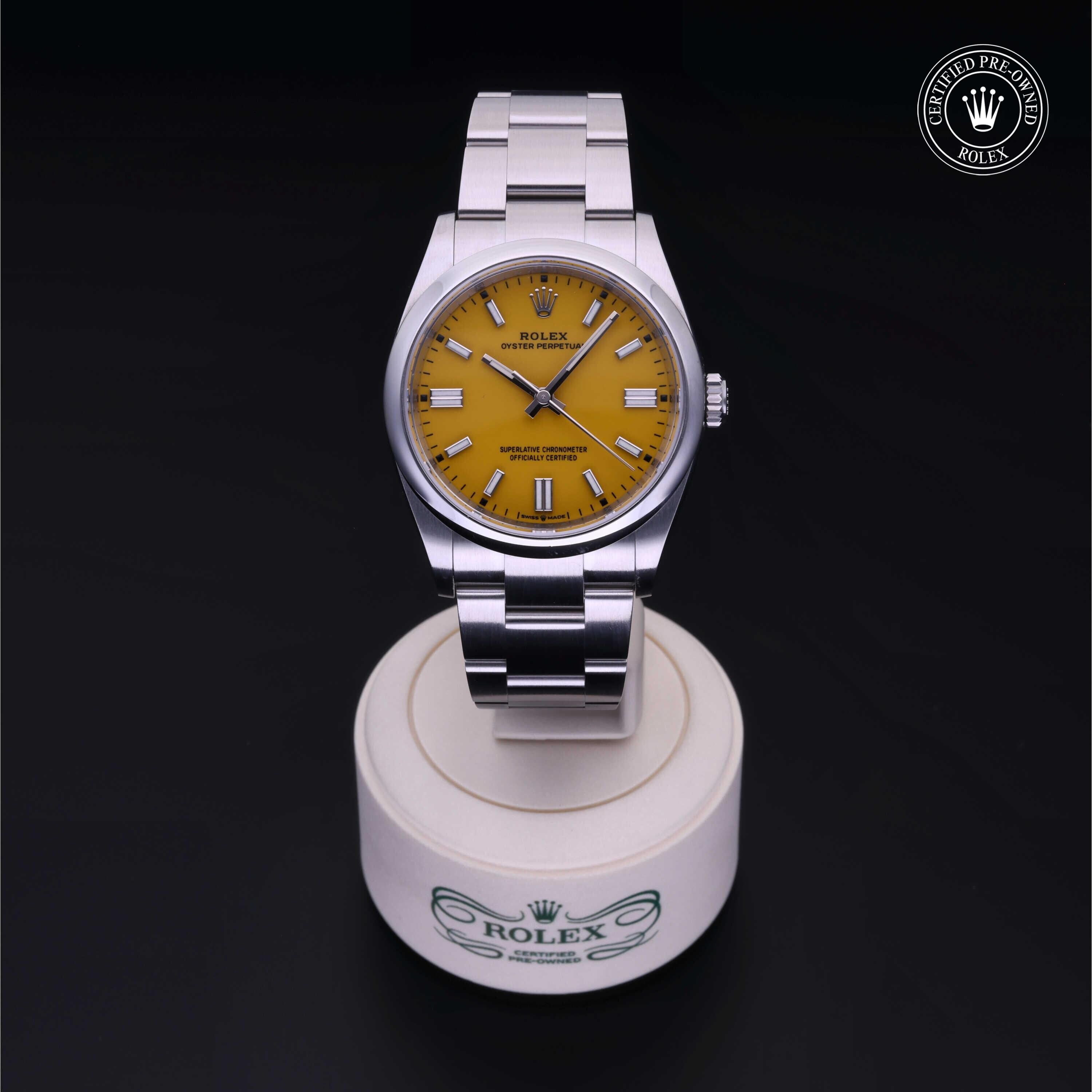 Rolex CPO Oyster Perpetual M126000 front on white background