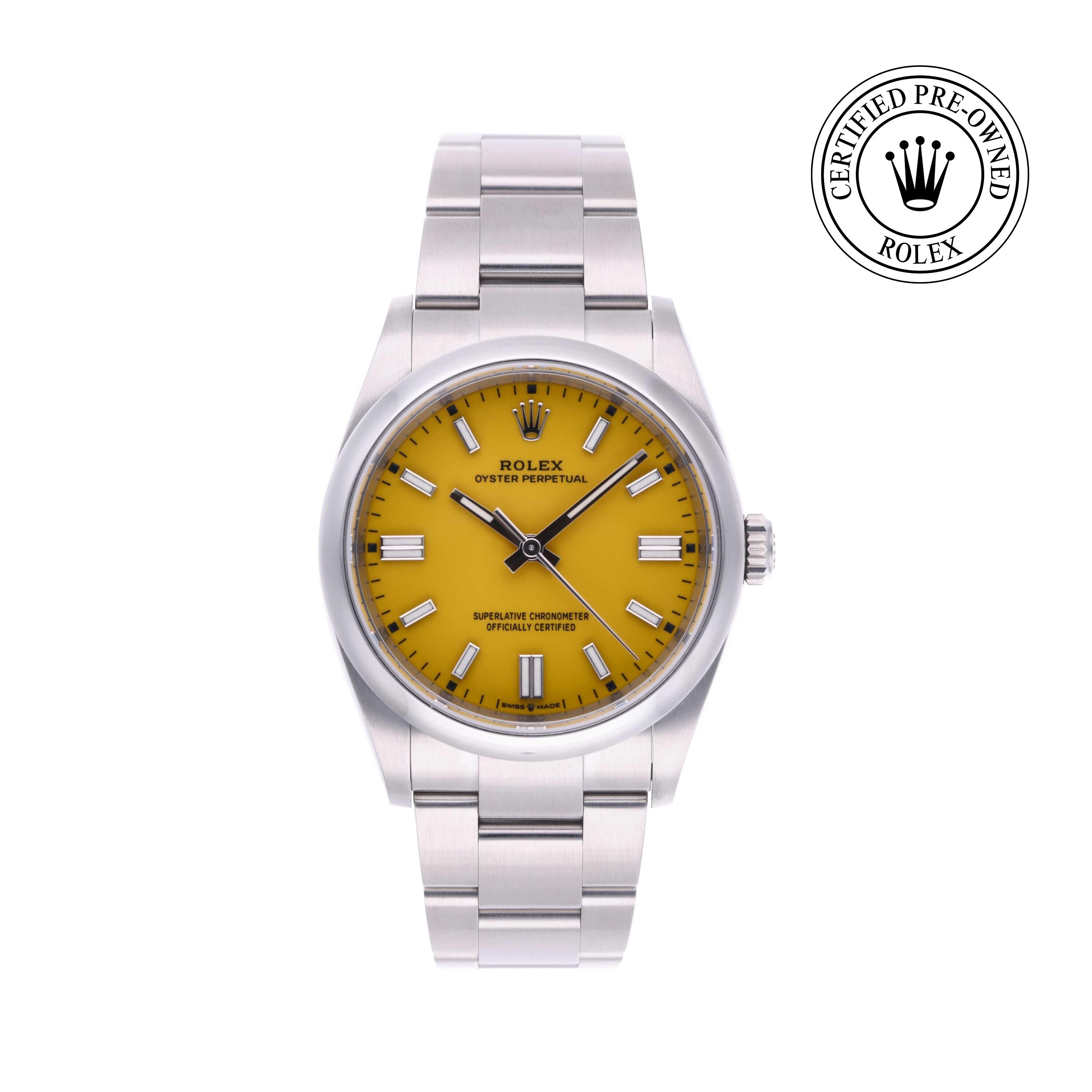 Rolex CPO Oyster Perpetual M126000 front on white background