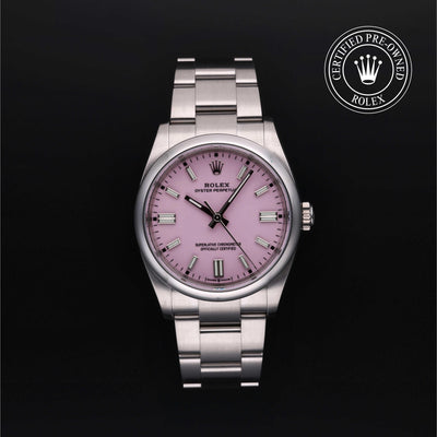 Rolex Certified Pre-owned Oyster Perpetual M126000-0008 front on black background
