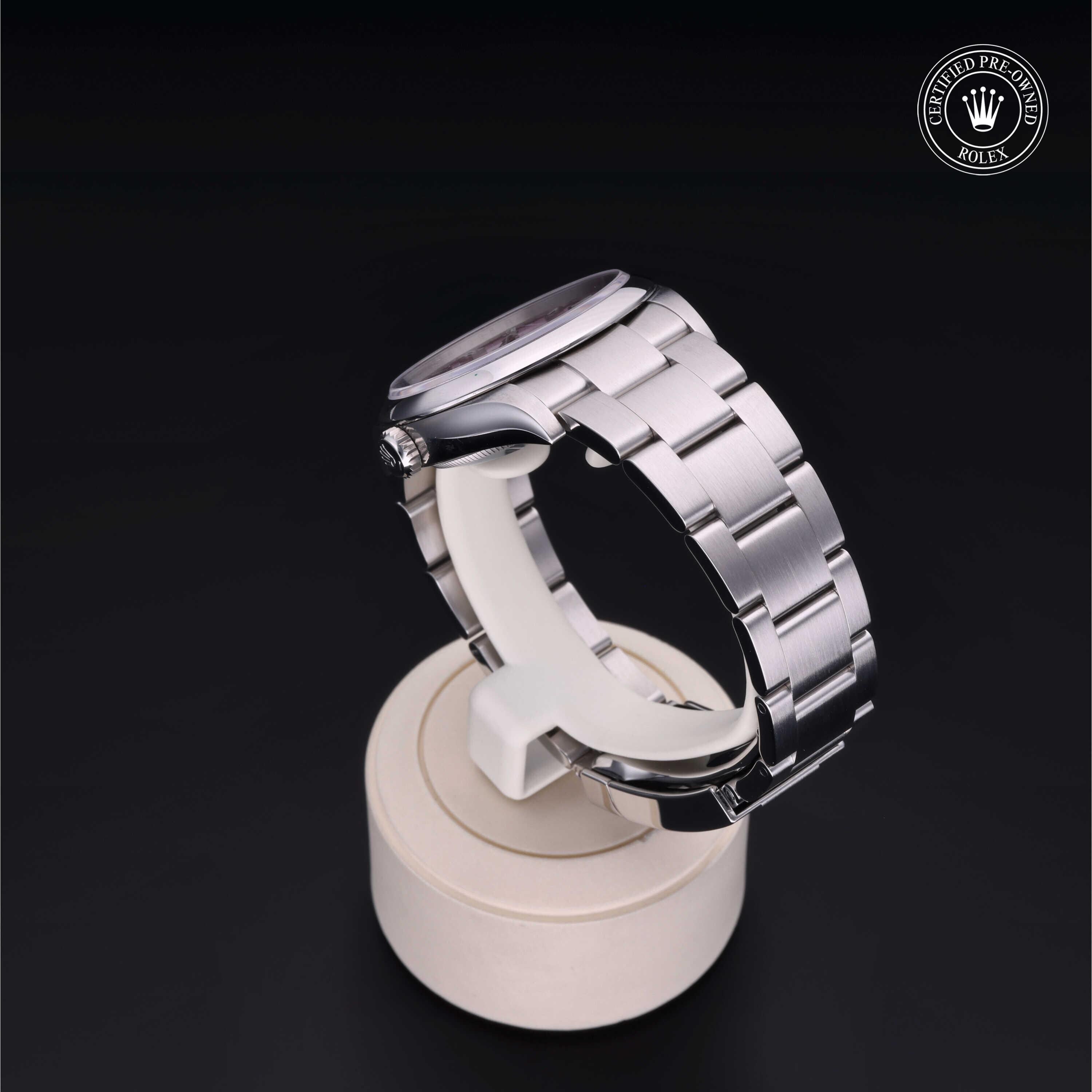 Rolex Certified Pre-owned Oyster Perpetual M126000-0008 front on black background