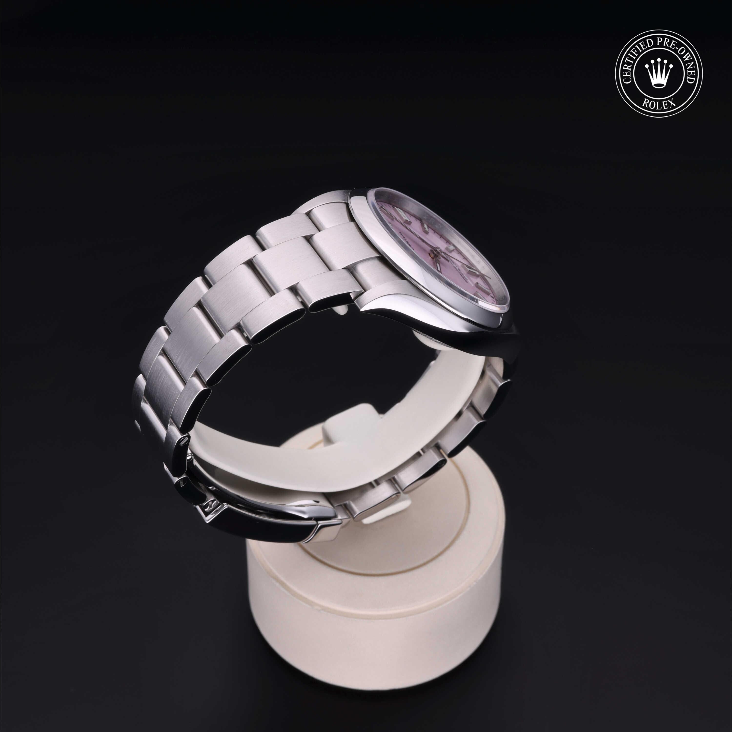 Rolex Certified Pre-owned Oyster Perpetual M126000-0008 front on black background