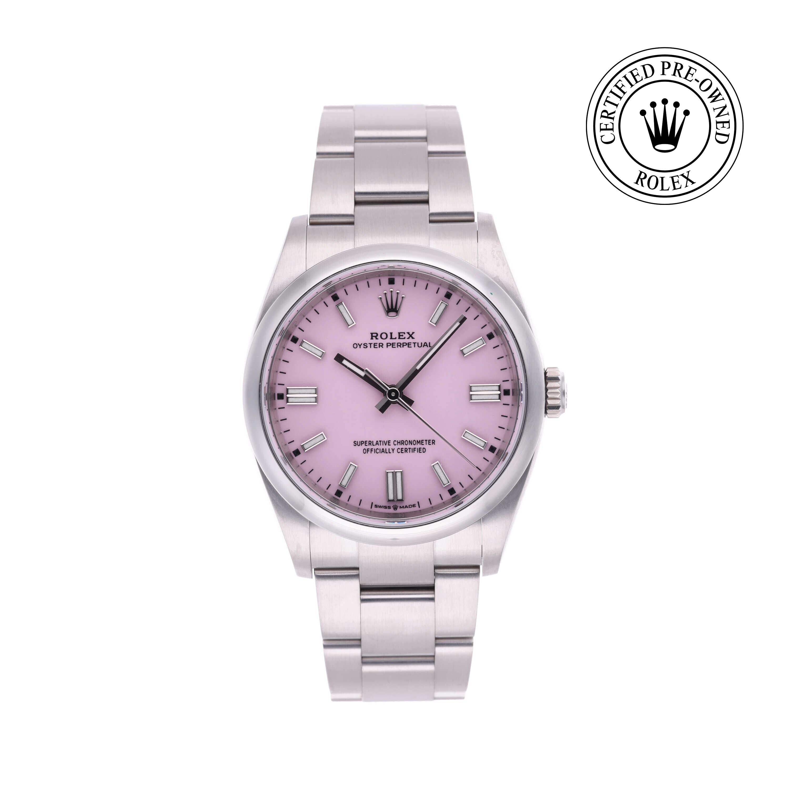 Rolex Certified Pre-owned Oyster Perpetual M126000-0008 front on white background