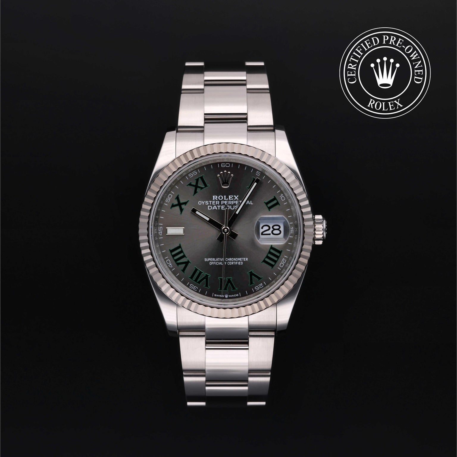 Rolex Certified Pre-owned Datejust M126234-0046 front on black background