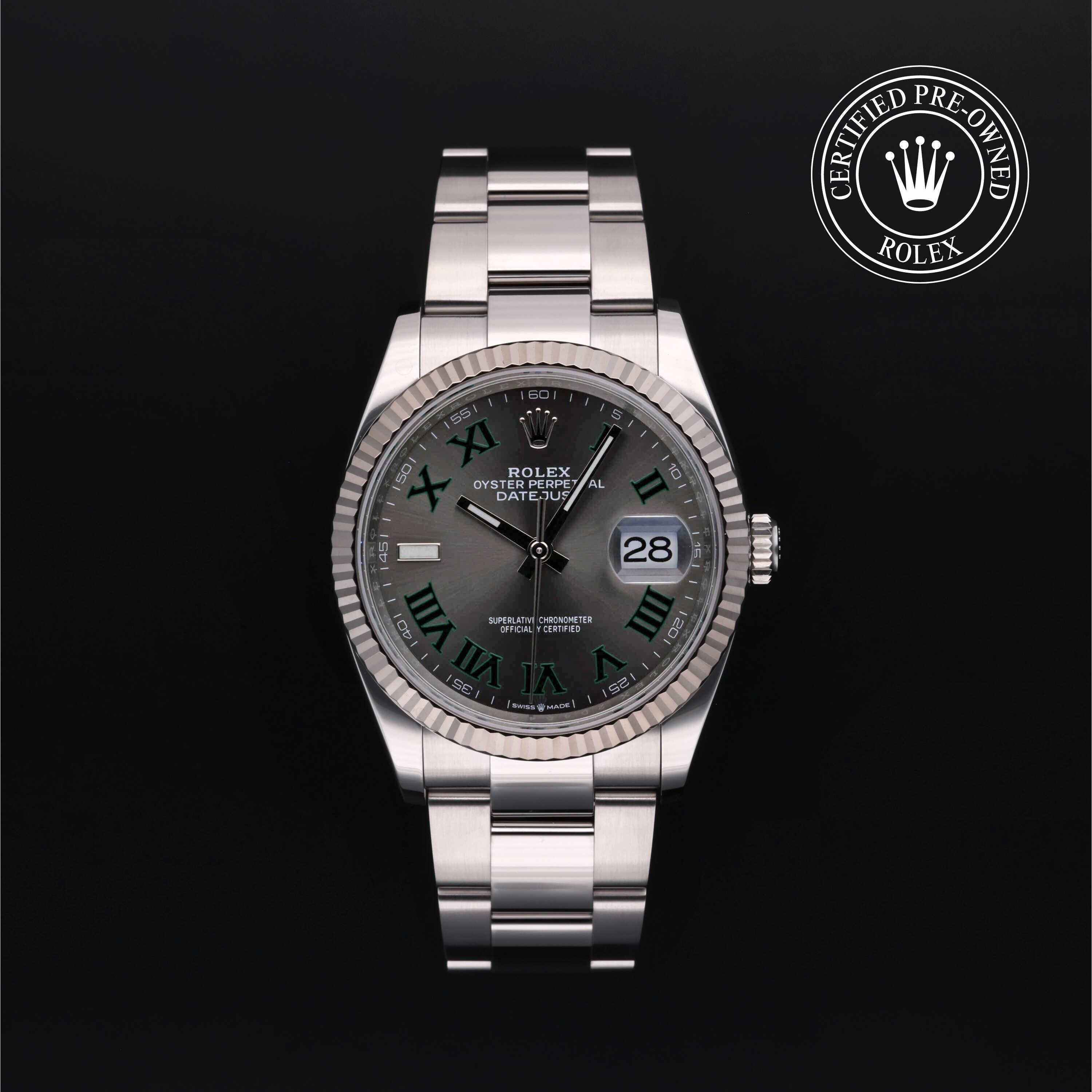 Rolex Certified Pre-owned Datejust M126234-0046 front on black background