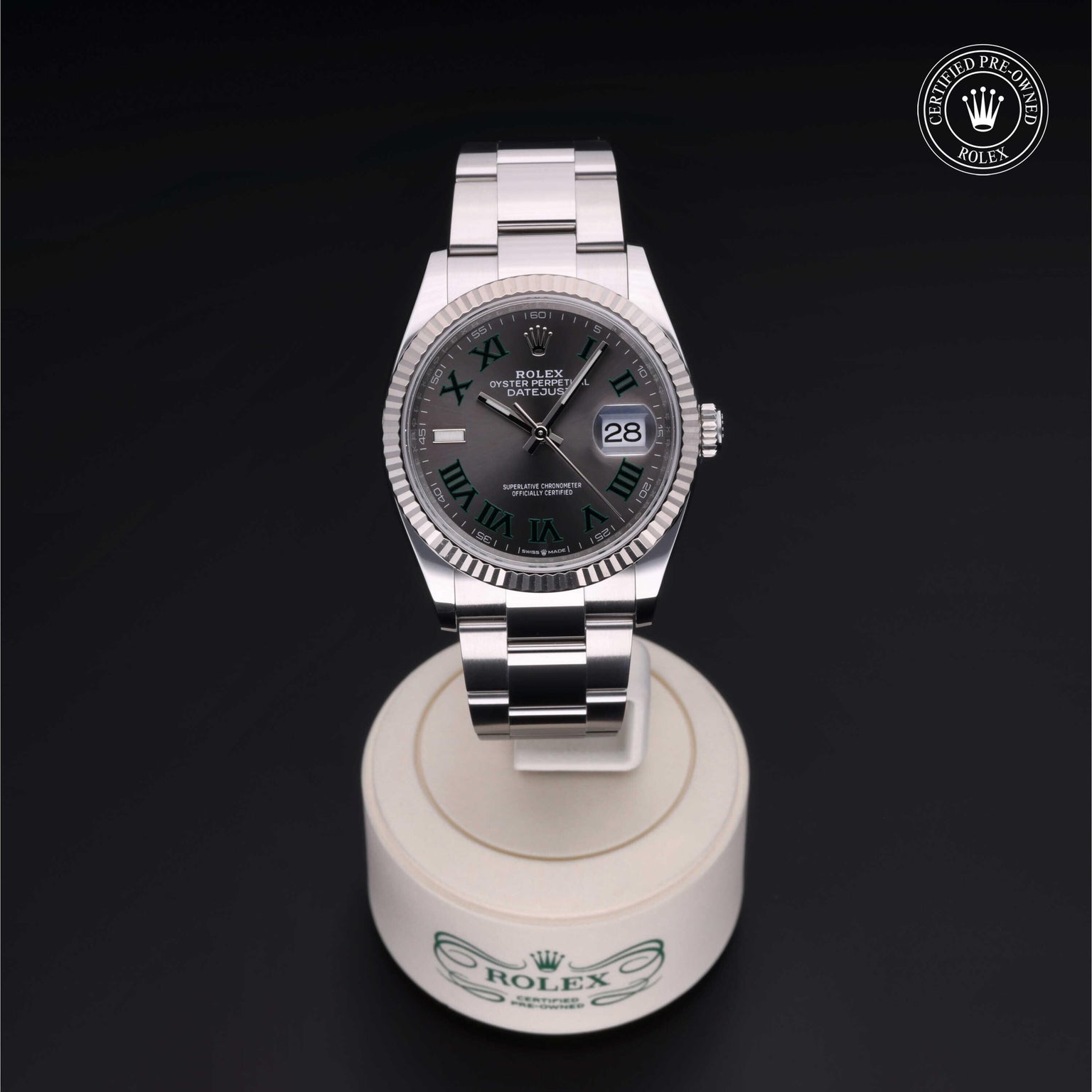 Rolex Certified Pre-owned Datejust M126234-0046 front on black background