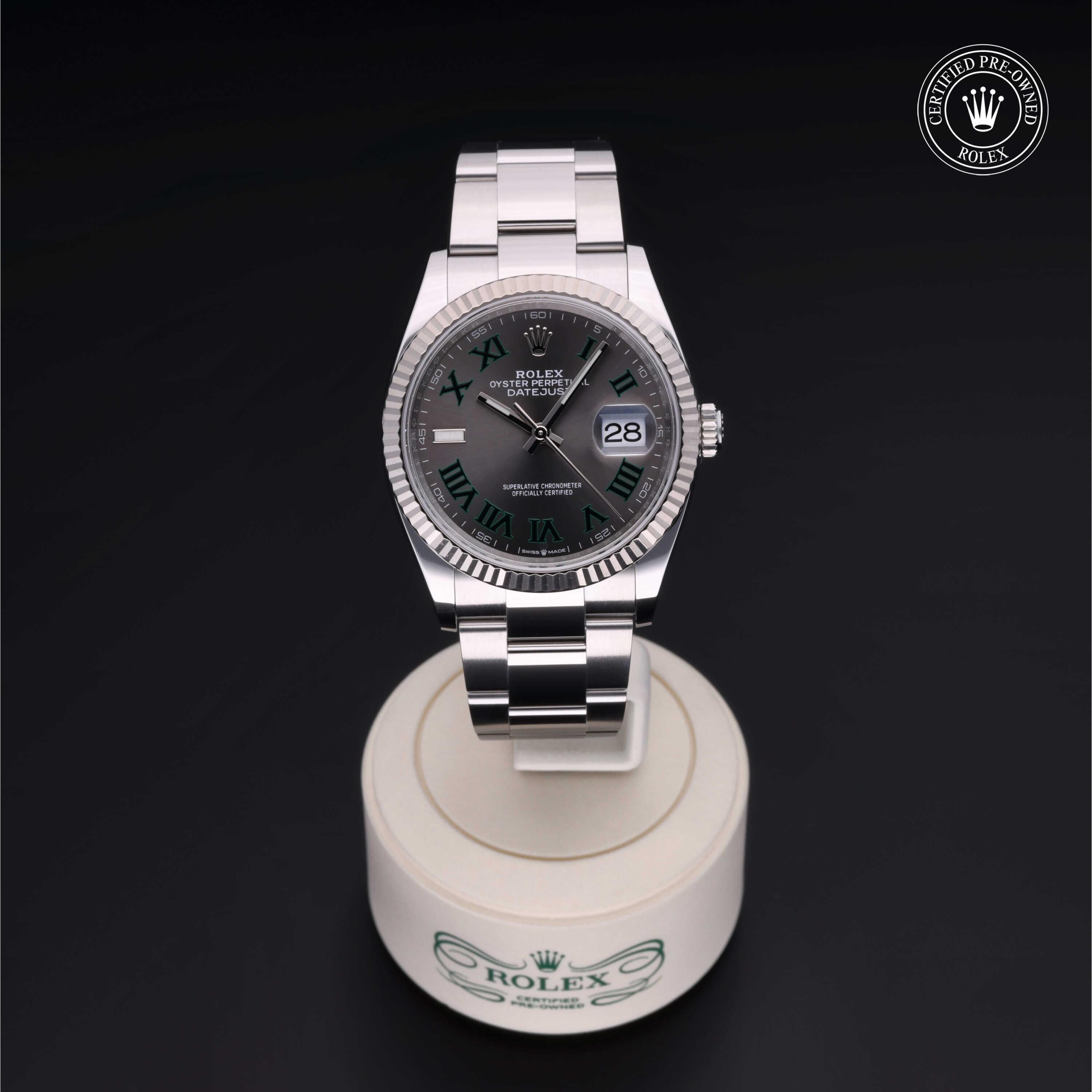 Rolex Certified Pre-owned Datejust M126234-0046 front on black background
