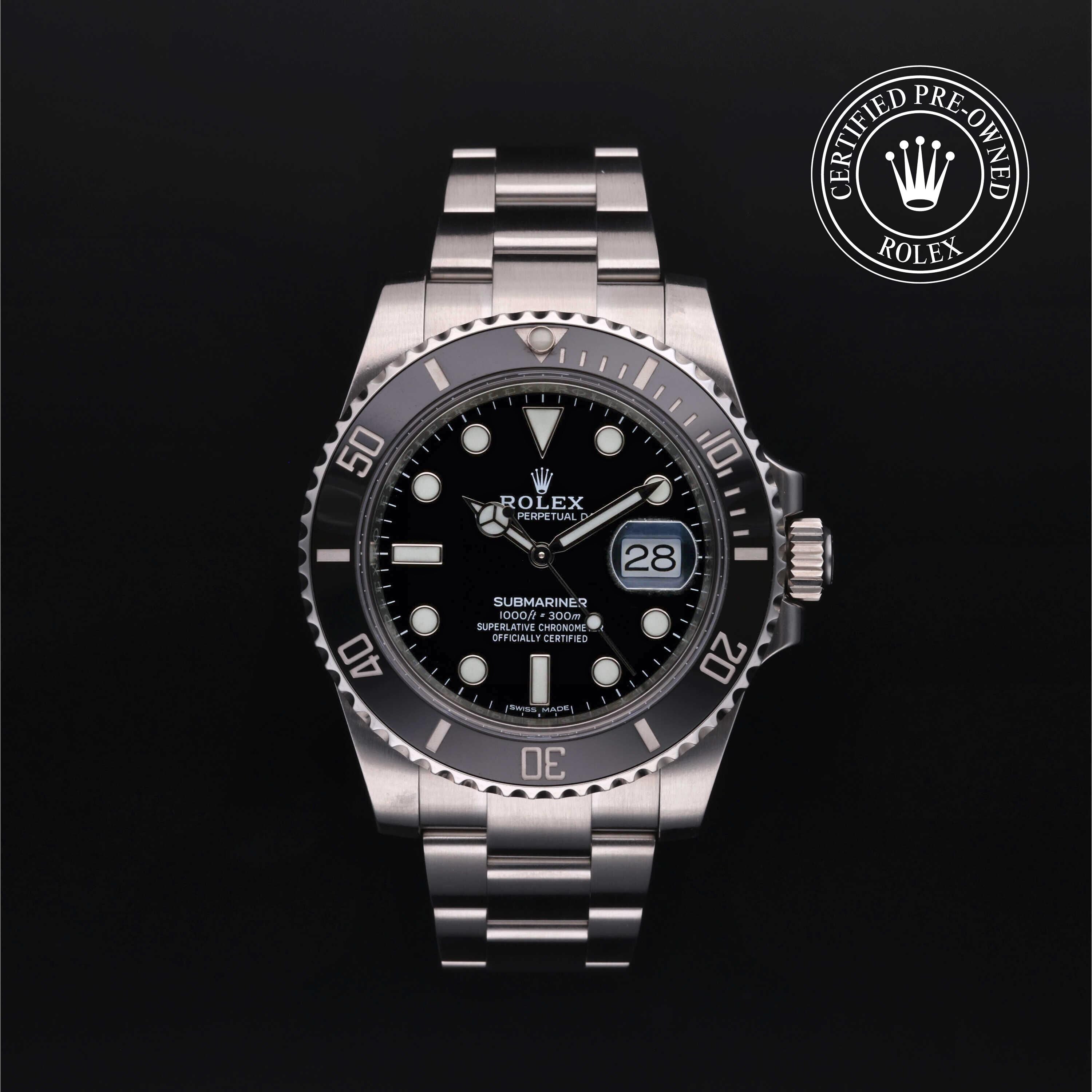 Rolex Certified Pre-owned Submariner M116610LN-0001 front on black background